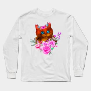 cat among the flowers Long Sleeve T-Shirt